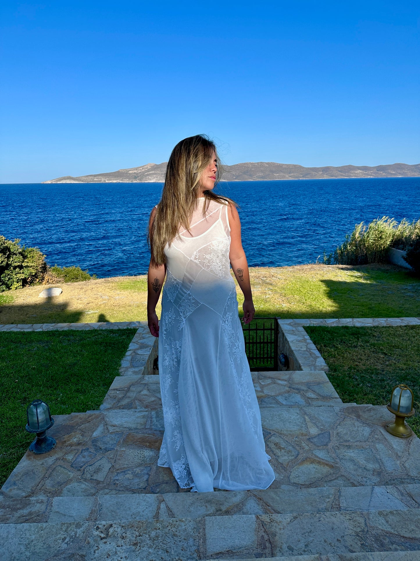 Adria Dress – Patchwork Silk Chiffon & Lace Couture Wedding Gown