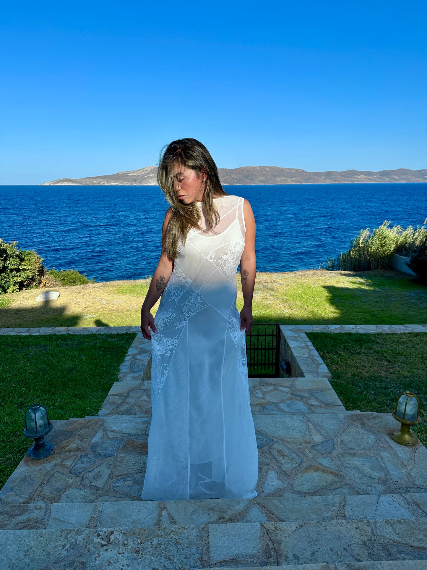Adria Dress – Patchwork Silk Chiffon & Lace Couture Wedding Gown