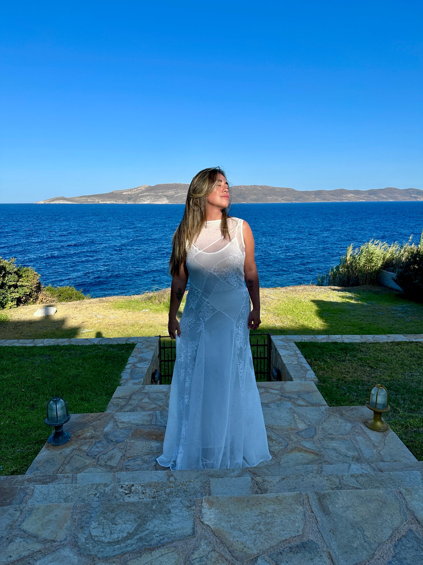 Adria Dress – Patchwork Silk Chiffon & Lace Couture Wedding Gown