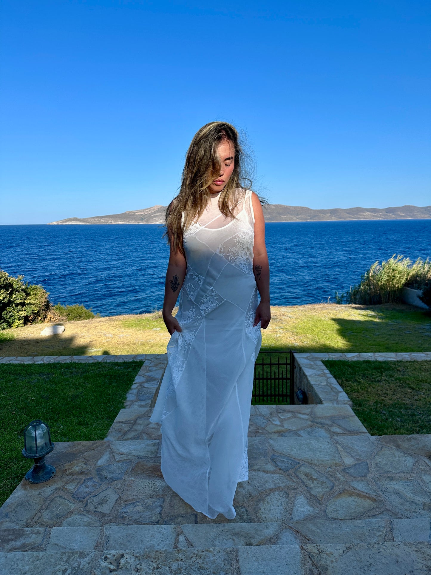 Adria Dress – Patchwork Silk Chiffon & Lace Couture Wedding Gown