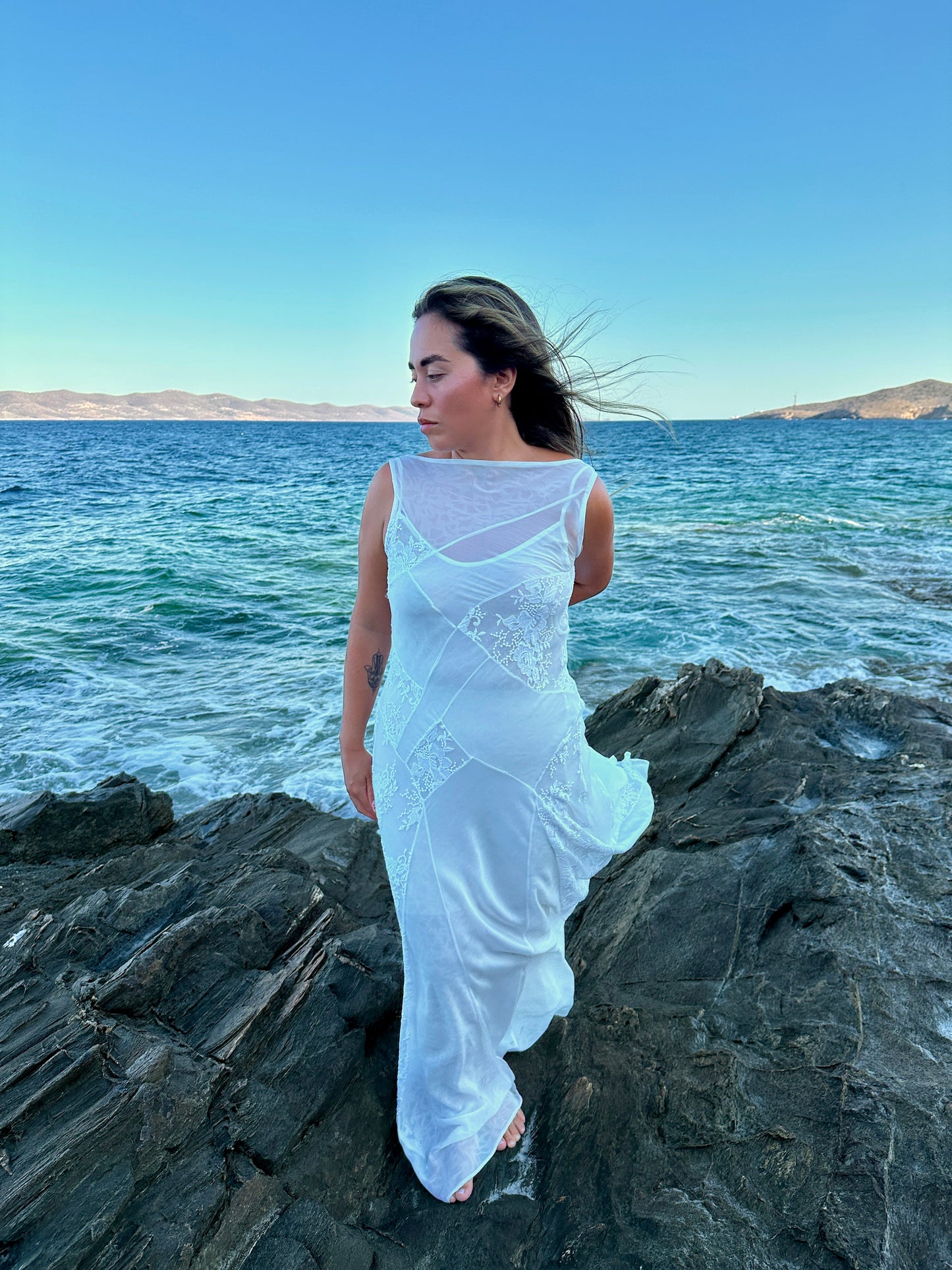 Adria Dress – Patchwork Silk Chiffon & Lace Couture Wedding Gown