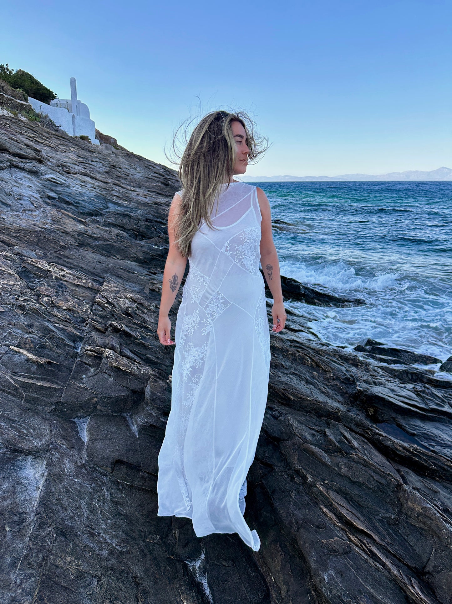 Adria Dress – Patchwork Silk Chiffon & Lace Couture Wedding Gown