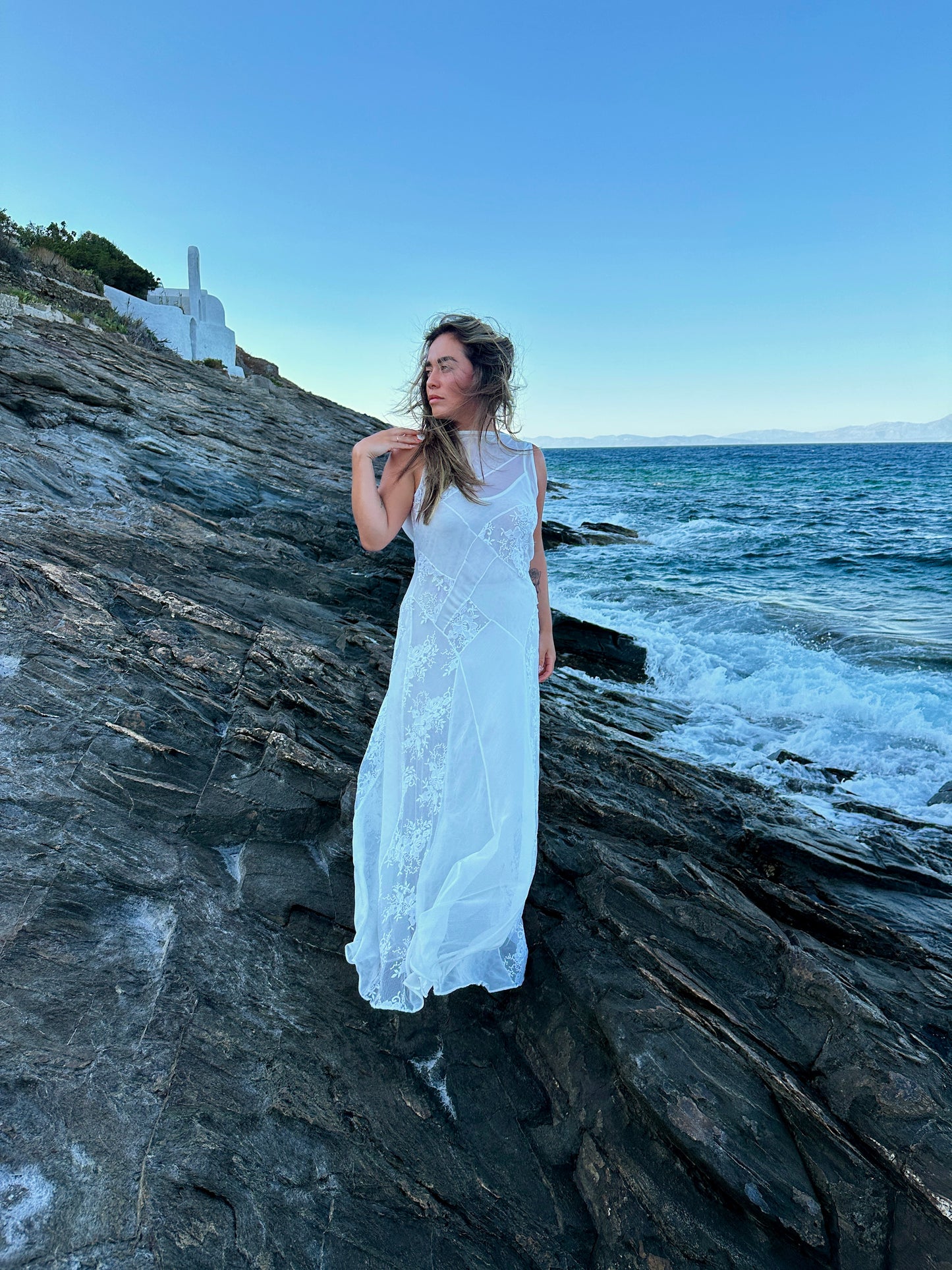 Adria Dress – Patchwork Silk Chiffon & Lace Couture Wedding Gown