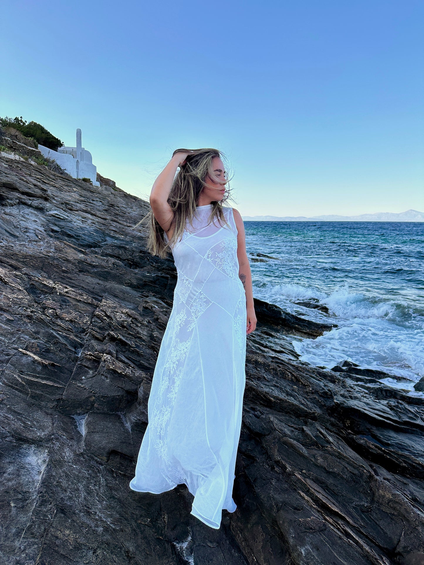 Adria Dress – Patchwork Silk Chiffon & Lace Couture Wedding Gown