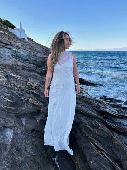 Adria Dress – Patchwork Silk Chiffon & Lace Couture Wedding Gown