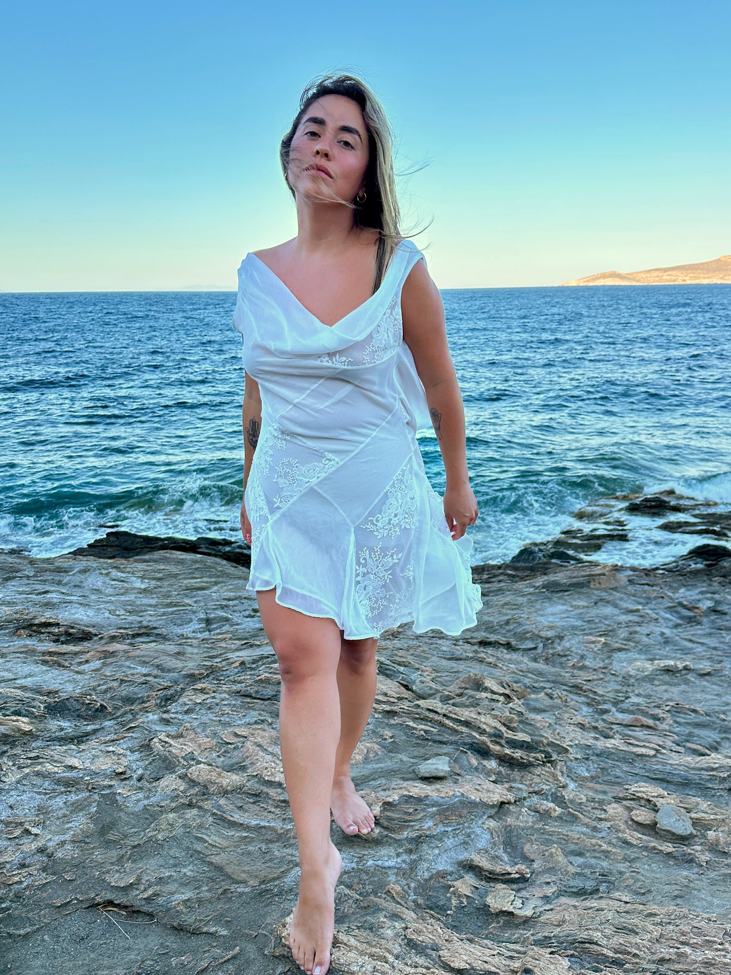 Milos Dress – Luxe Patchwork Silk Chiffon & Lace Mini Bridal Gown